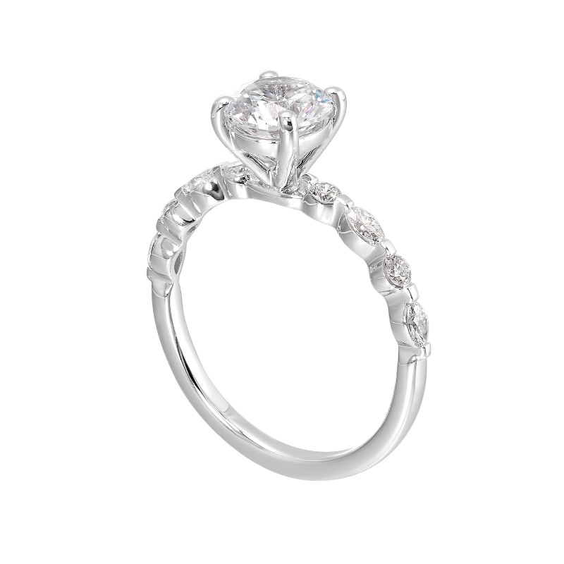14Kt White Gold Semi Mount 1/4Ctw For 1Ctw Round Center