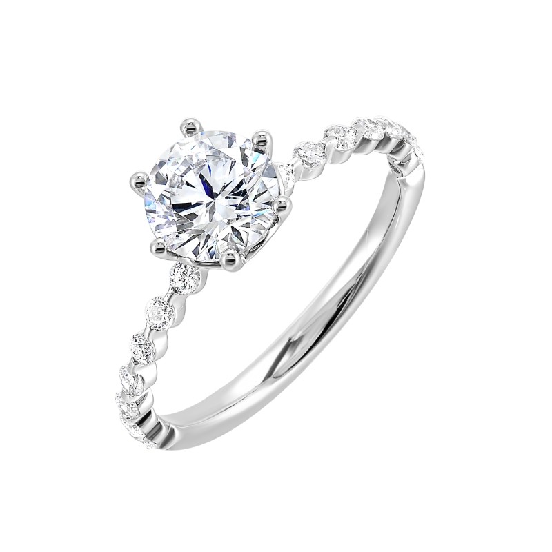 14Kt White Gold Semi Mount 1/5Ctw For 1Ctw Round Center