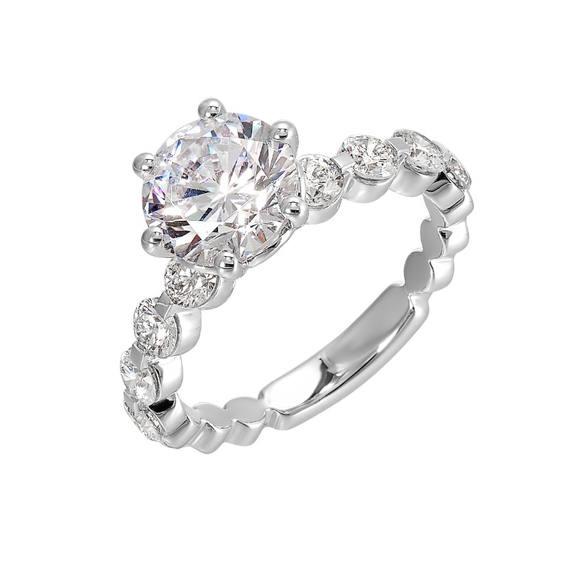 14Kt White Gold Semi Mount 7/8Ctw For 2Ctw Round Center