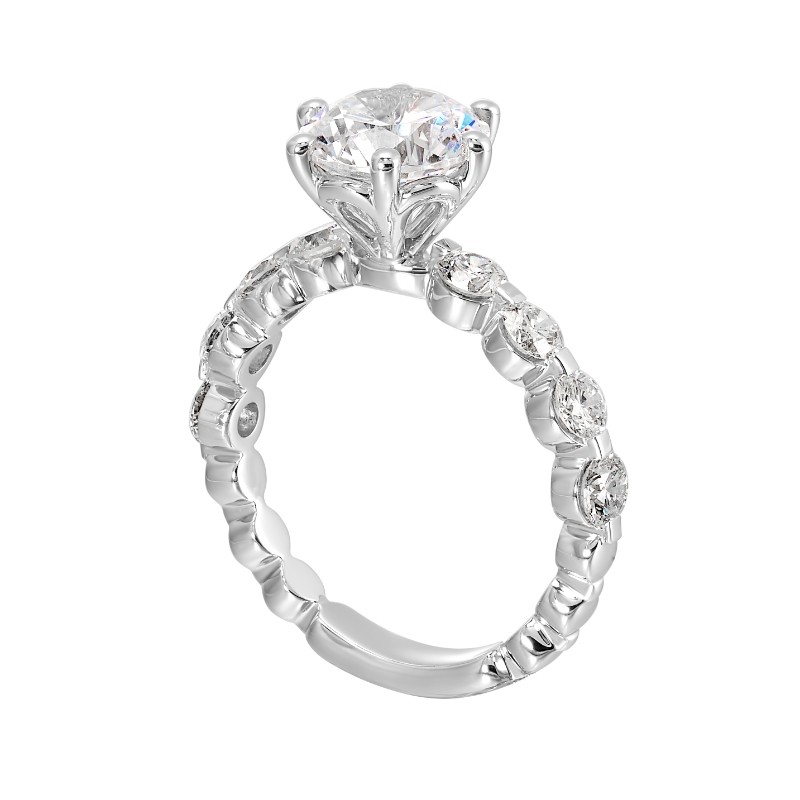 14Kt White Gold Semi Mount 7/8Ctw For 2Ctw Round Center
