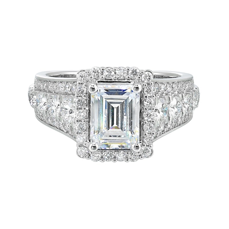 14Kt White Gold Semi Mount 1 1/3Ctw For 2Ctw Emerald Cut Center
