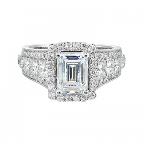 14Kt White Gold Semi Mount 1 1/3Ctw For 2Ctw Emerald Cut Center