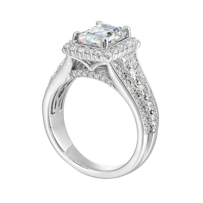14Kt White Gold Semi Mount 1 1/3Ctw For 2Ctw Emerald Cut Center
