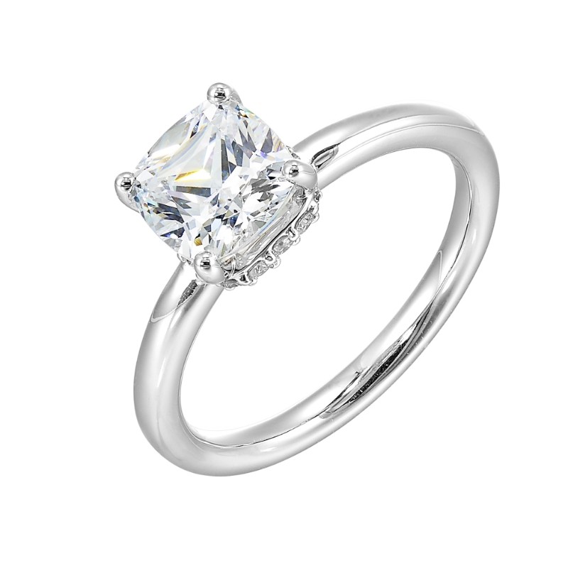 14Kt White Gold Semi Mount 1/7Ctw For 2Ctw Cushion Center