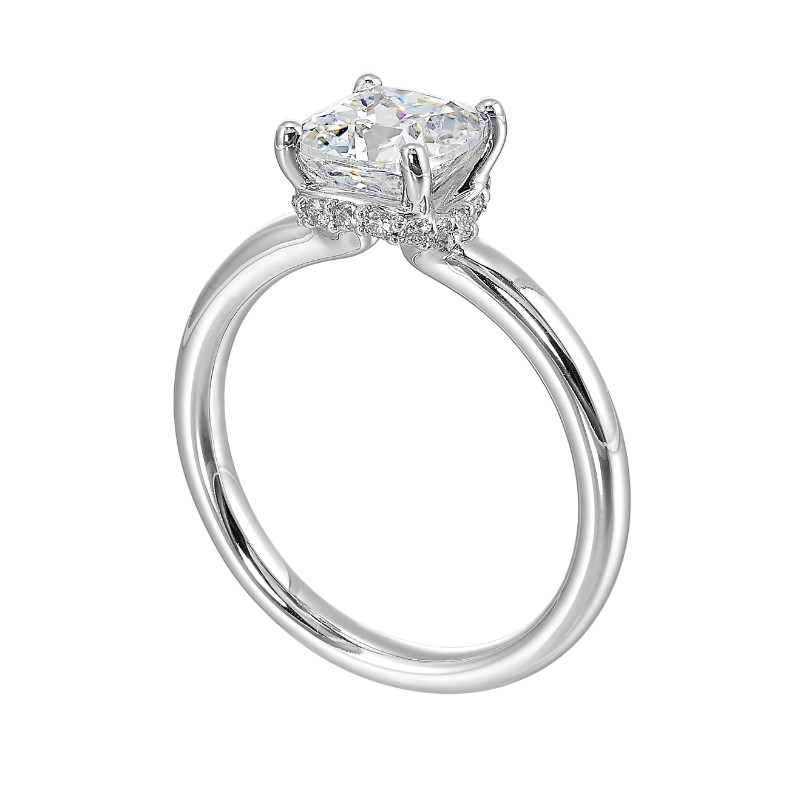 14Kt White Gold Semi Mount 1/7Ctw For 2Ctw Cushion Center