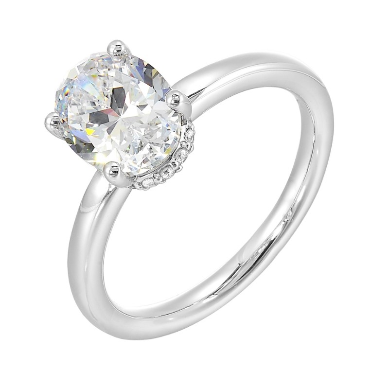 14Kt White Gold Semi Mount 1/8Ctw For 2Ctw Oval Center