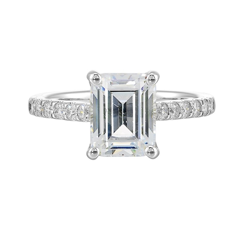 14Kt White Gold Semi Mount 1/2Ctw For 3Ctw Emerald Cut Center