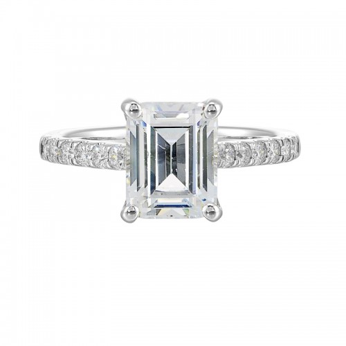 14Kt White Gold Semi Mount 1/2Ctw For 3Ctw Emerald Cut Center