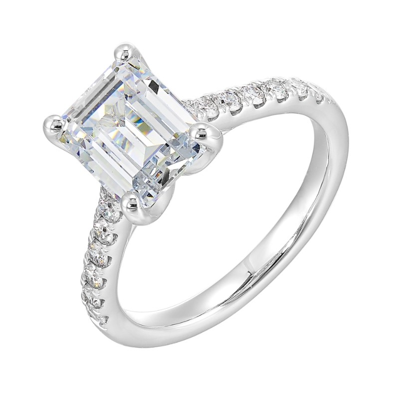 14Kt White Gold Semi Mount 1/2Ctw For 3Ctw Emerald Cut Center