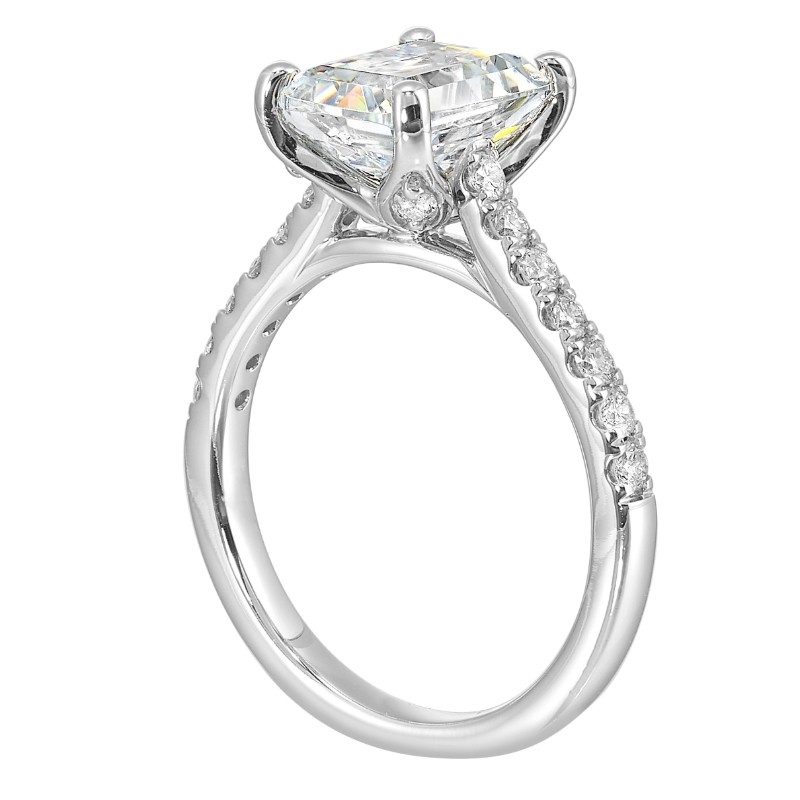 14Kt White Gold Semi Mount 1/2Ctw For 3Ctw Emerald Cut Center