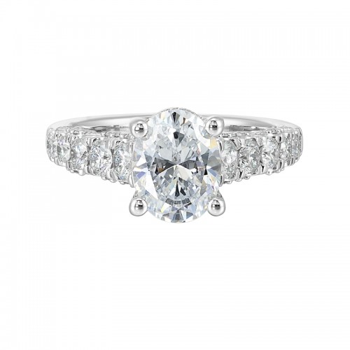 14Kt White Gold Semi Mount 1Ctw For 2Ctw Oval Center