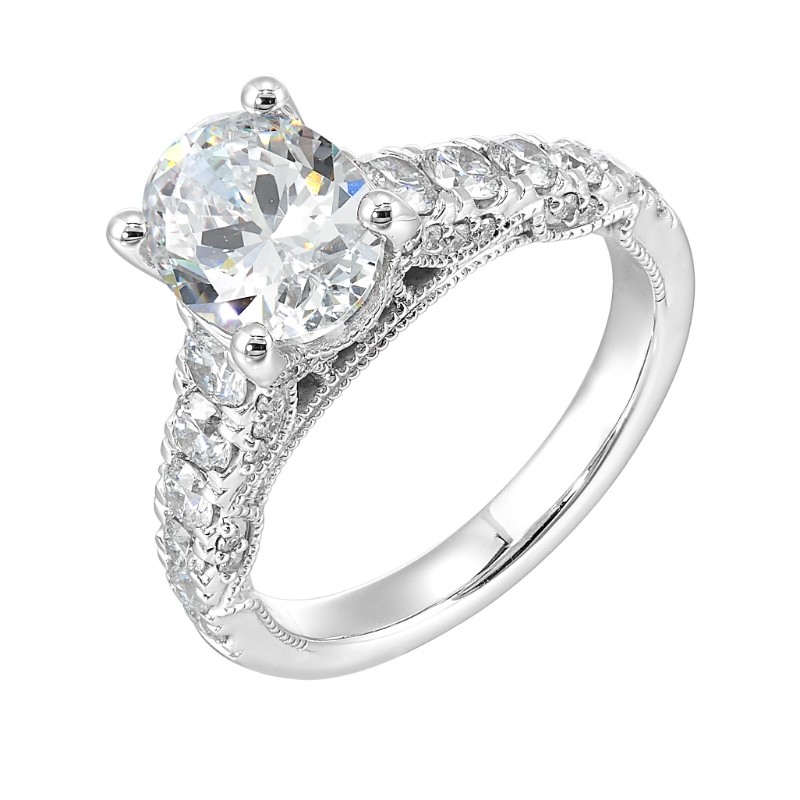 14Kt White Gold Semi Mount 1Ctw For 2Ctw Oval Center