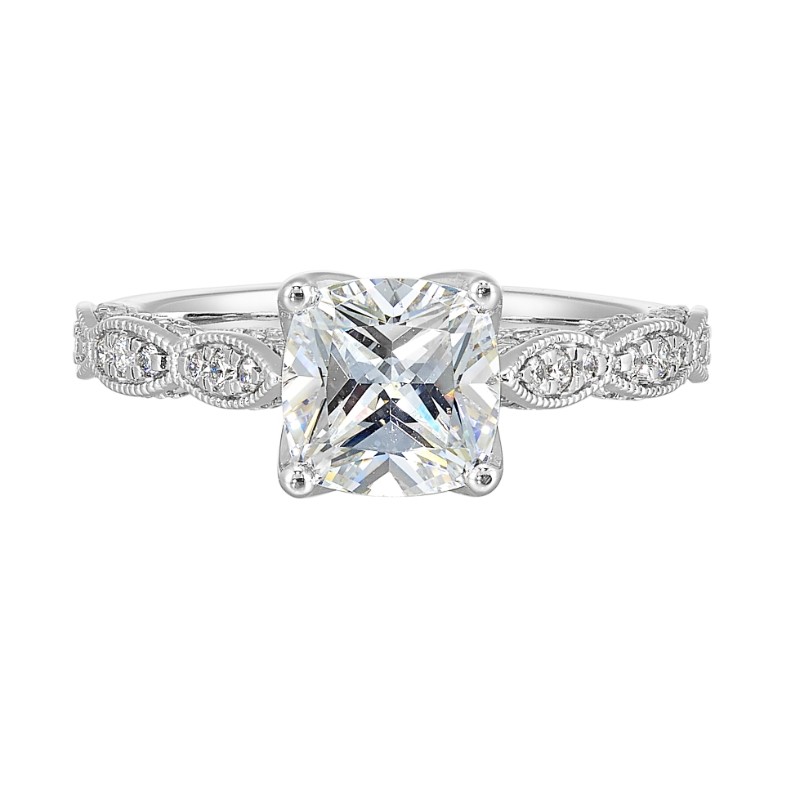 14Kt White Gold Semi Mount 1/3Ctw For 2Ctw Cushion Center