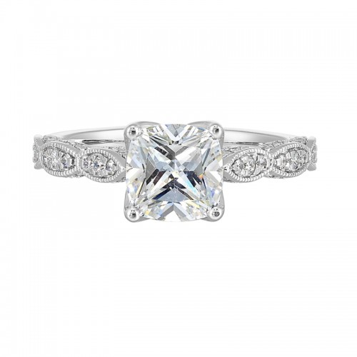 14Kt White Gold Semi Mount 1/3Ctw For 2Ctw Cushion Center