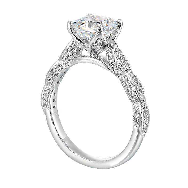 14Kt White Gold Semi Mount 1/3Ctw For 2Ctw Cushion Center