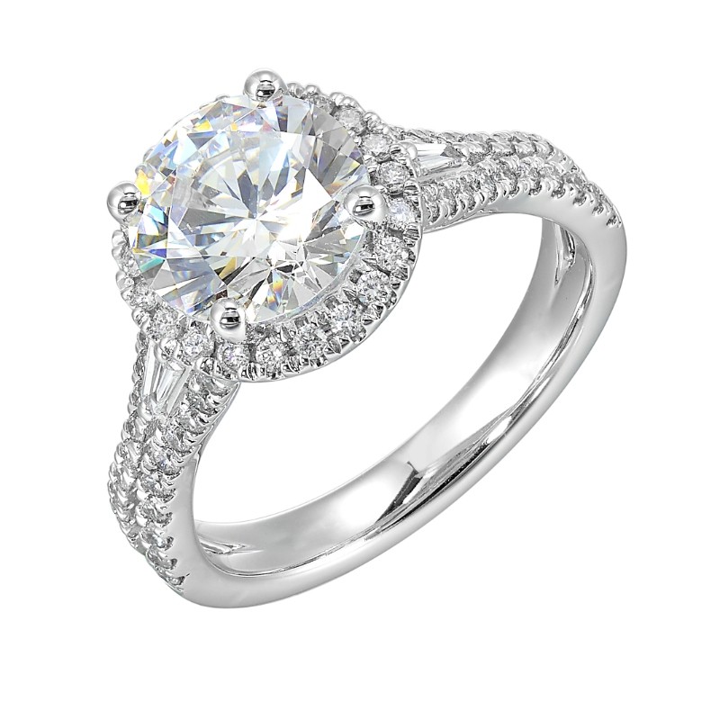 14Kt White Gold Semi Mount 1/2Ctw For 2Ctw Round Center