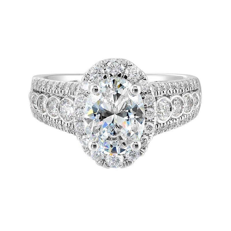 14Kt White Gold Semi Mount 3/4Ctw For 2Ctw Oval Center