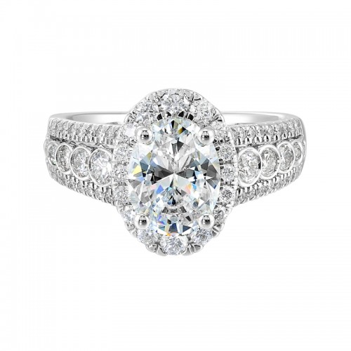 14Kt White Gold Semi Mount 3/4Ctw For 2Ctw Oval Center