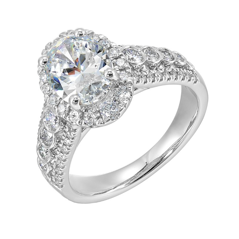 14Kt White Gold Semi Mount 3/4Ctw For 2Ctw Oval Center