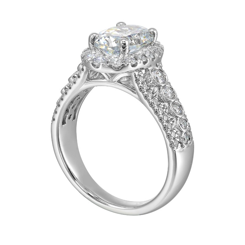 14Kt White Gold Semi Mount 3/4Ctw For 2Ctw Oval Center