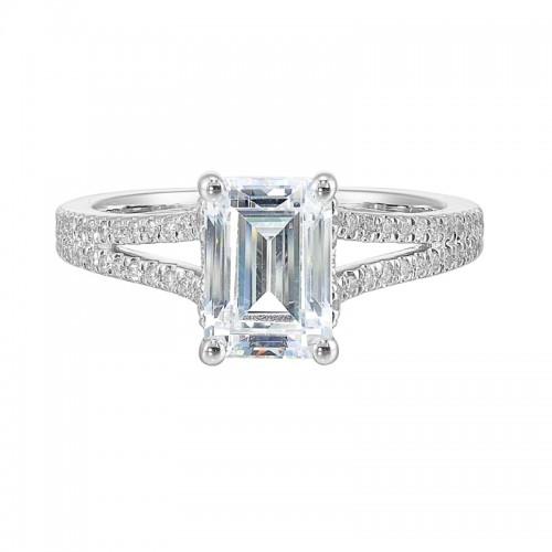 14Kt White Gold Semi Mount 1/3Ctw For 2Ctw Emerald Cut Center