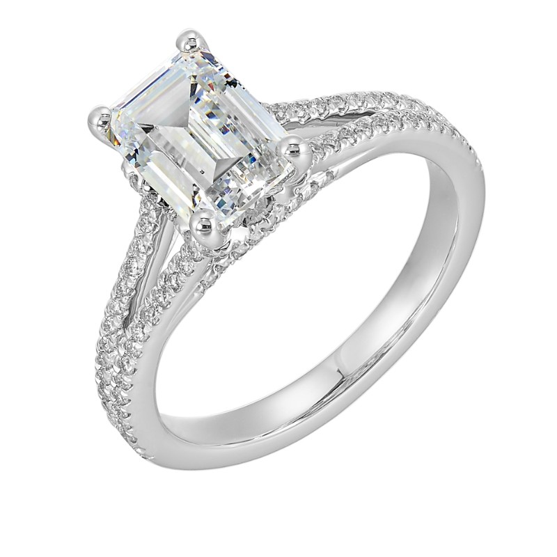 14Kt White Gold Semi Mount 1/3Ctw For 2Ctw Emerald Cut Center