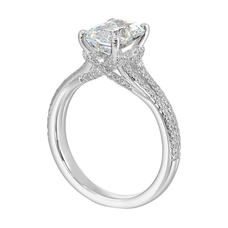 14Kt White Gold Semi Mount 1/3Ctw For 2Ctw Emerald Cut Center