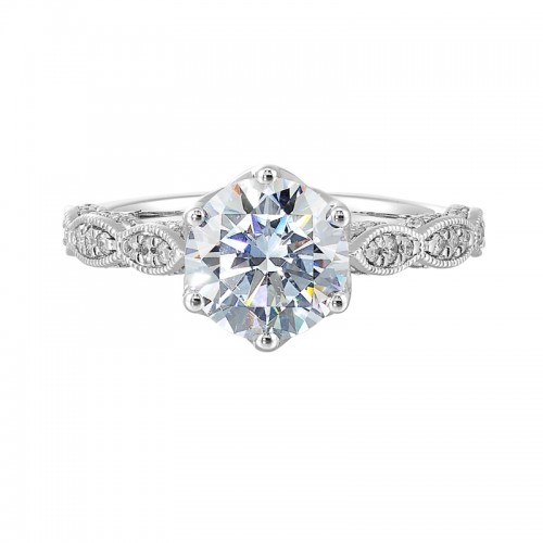 14Kt White Gold Semi Mount 1/3Ctw For 2Ctw Round Center