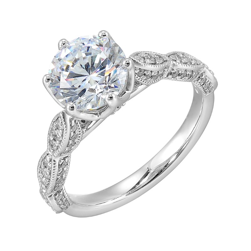 14Kt White Gold Semi Mount 1/3Ctw For 2Ctw Round Center