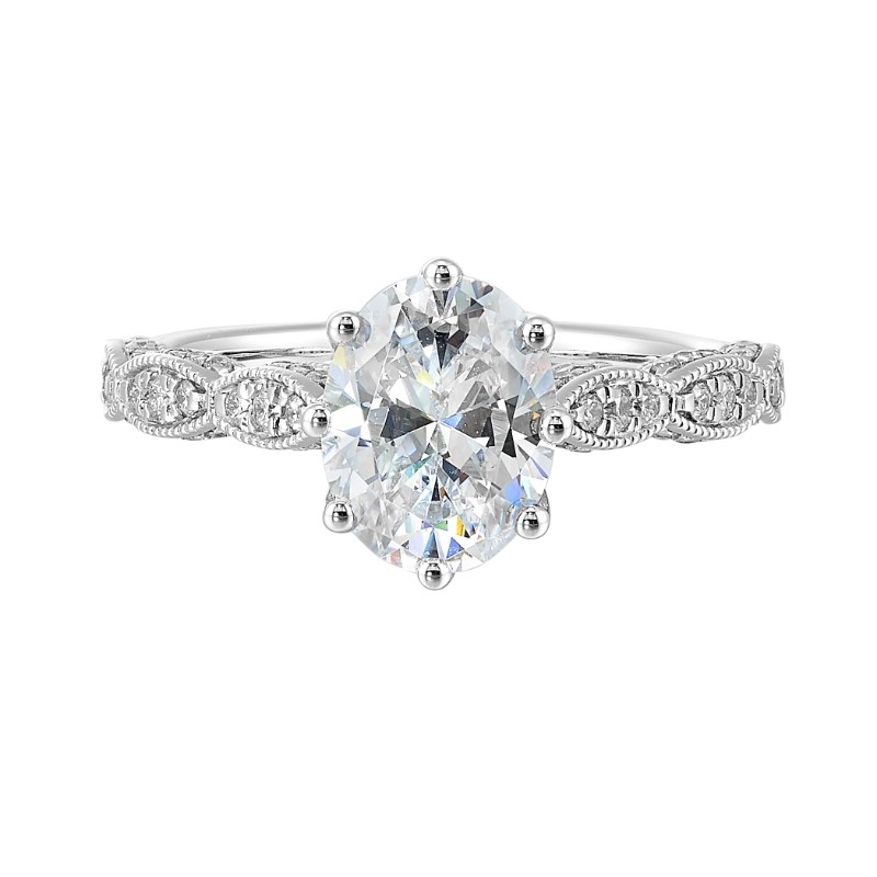 14Kt White Gold Semi Mount 1/3Ctw For 2Ctw Oval Center
