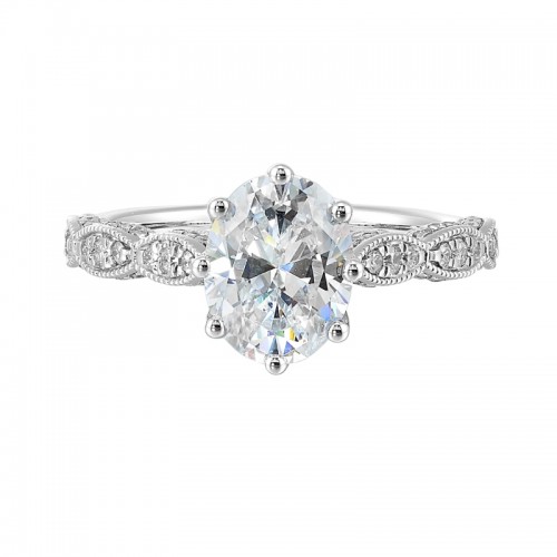 14Kt White Gold Semi Mount 1/3Ctw For 2Ctw Oval Center