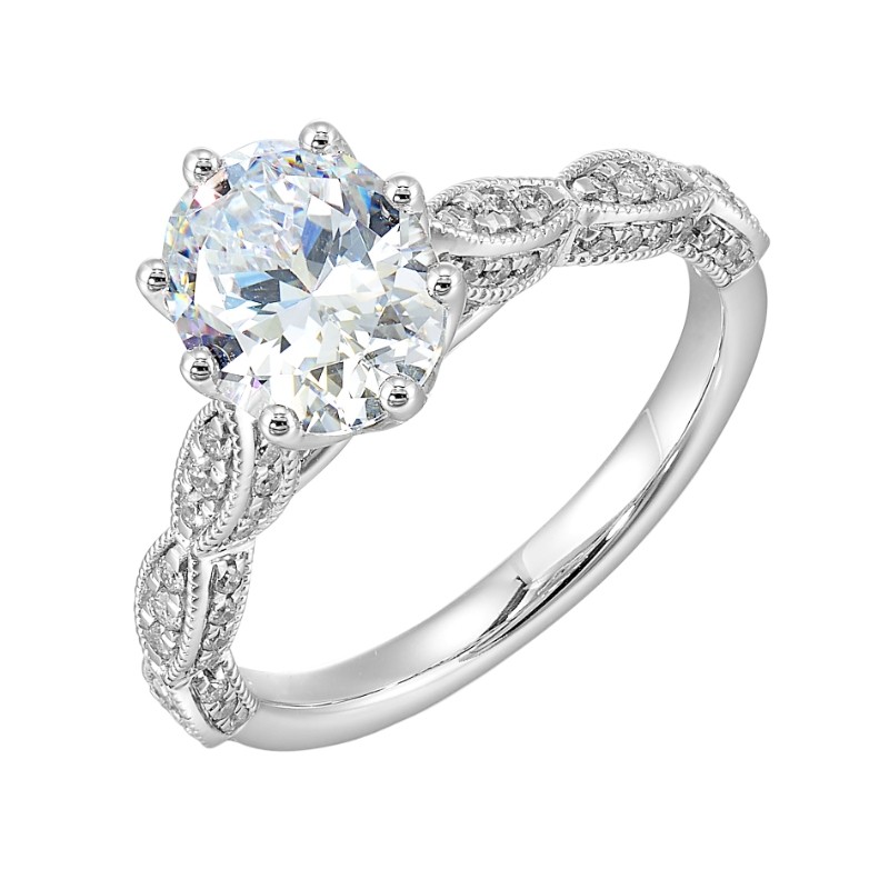14Kt White Gold Semi Mount 1/3Ctw For 2Ctw Oval Center