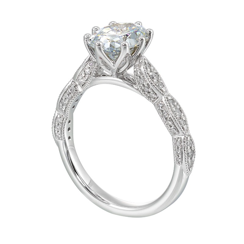 14Kt White Gold Semi Mount 1/3Ctw For 2Ctw Oval Center