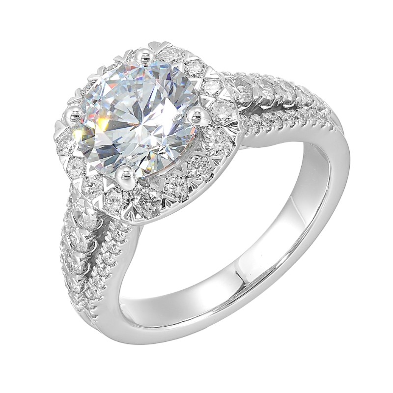 14Kt White Gold Semi Mount 7/8Ctw For 2Ctw Round Center