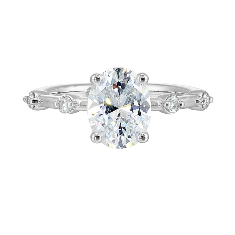 14Kt White Gold Semi Mount 1/8Ctw For 2Ctw Oval Center