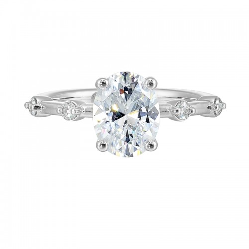 14Kt White Gold Semi Mount 1/8Ctw For 2Ctw Oval Center