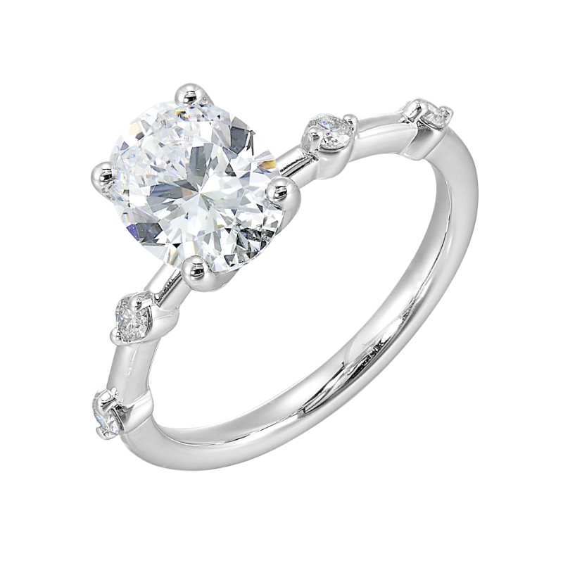 14Kt White Gold Semi Mount 1/8Ctw For 2Ctw Oval Center