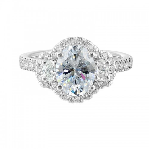 14Kt White Gold Semi Mount 3/4Ctw For 2Ctw Oval Center