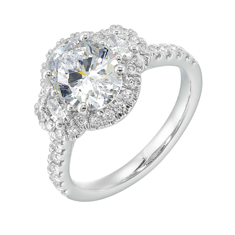 14Kt White Gold Semi Mount 3/4Ctw For 2Ctw Oval Center