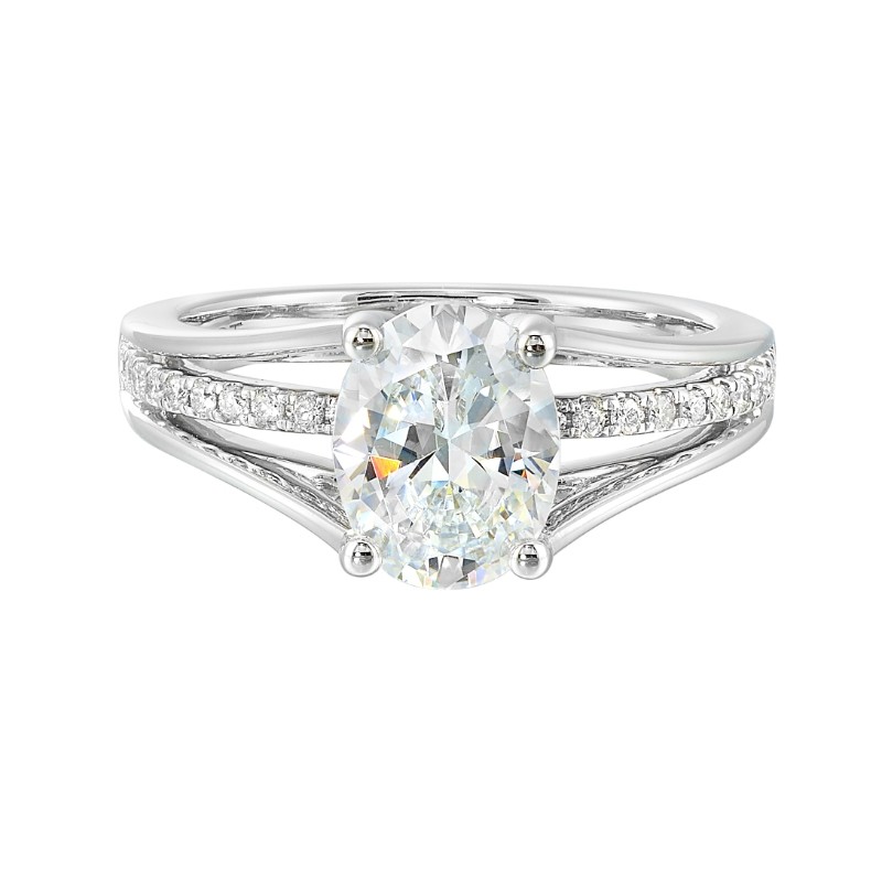 14Kt White Gold Semi Mount 1/7Ctw For 2Ctw Oval Center