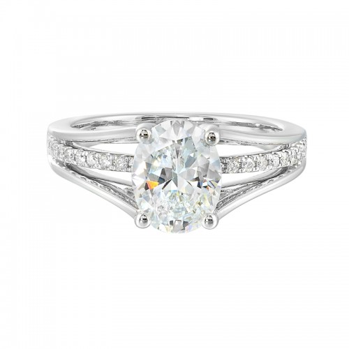 14Kt White Gold Semi Mount 1/7Ctw For 2Ctw Oval Center
