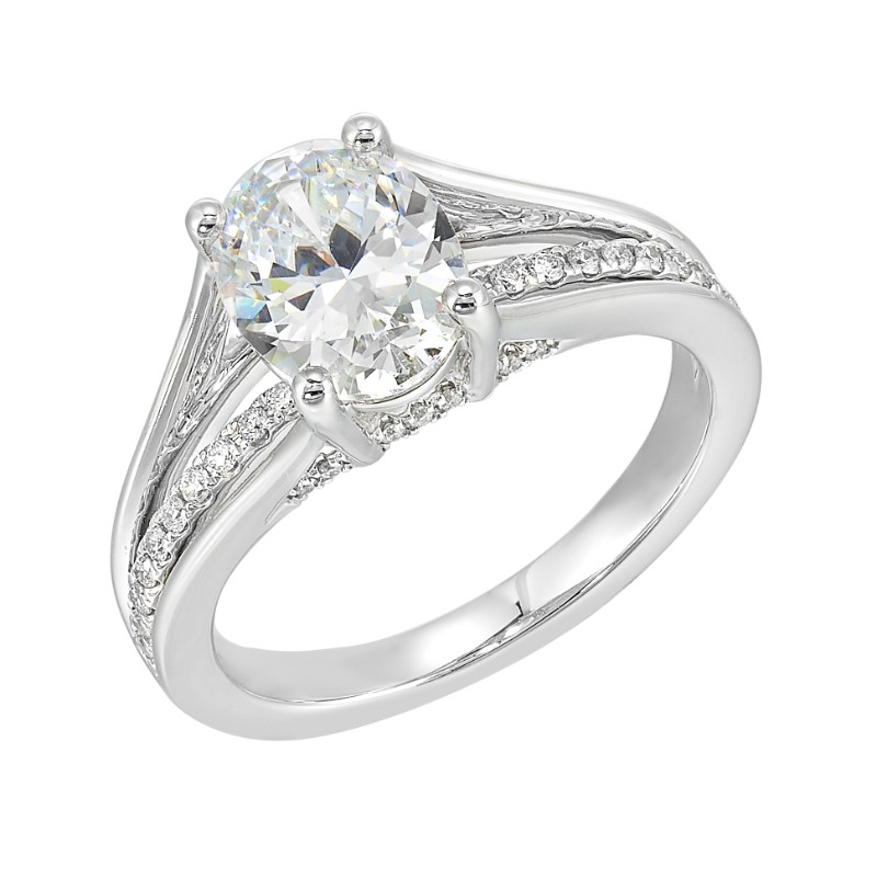 14Kt White Gold Semi Mount 1/7Ctw For 2Ctw Oval Center