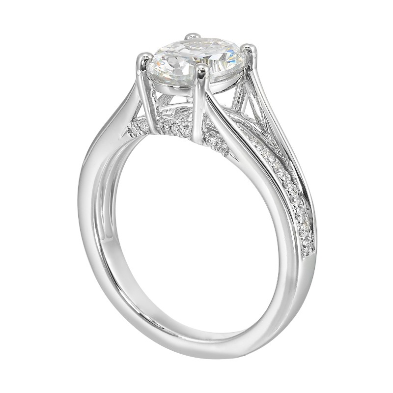 14Kt White Gold Semi Mount 1/7Ctw For 2Ctw Oval Center