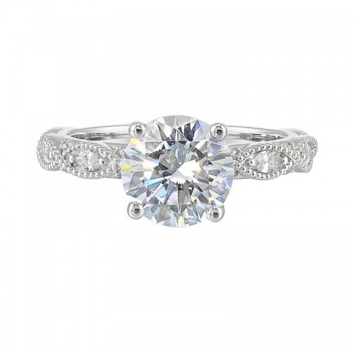14Kt White Gold Semi Mount 1/5Ctw For 2Ctw Round Center