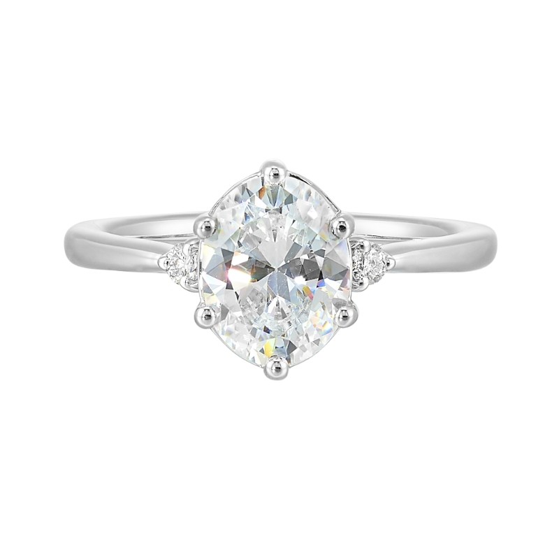 14Kt White Gold Semi Mount 1/15Ctw For 2Ctw Oval Center