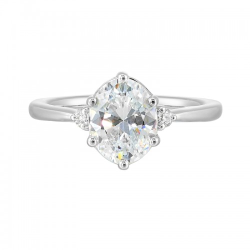 14Kt White Gold Semi Mount 1/15Ctw For 2Ctw Oval Center