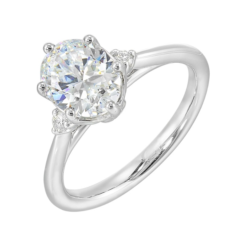 14Kt White Gold Semi Mount 1/15Ctw For 2Ctw Oval Center