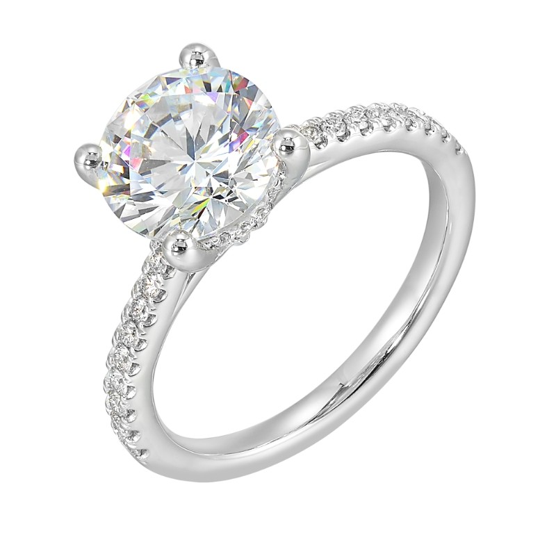 14Kt White Gold Semi Mount 1/4Ctw For 2Ctw Round Center