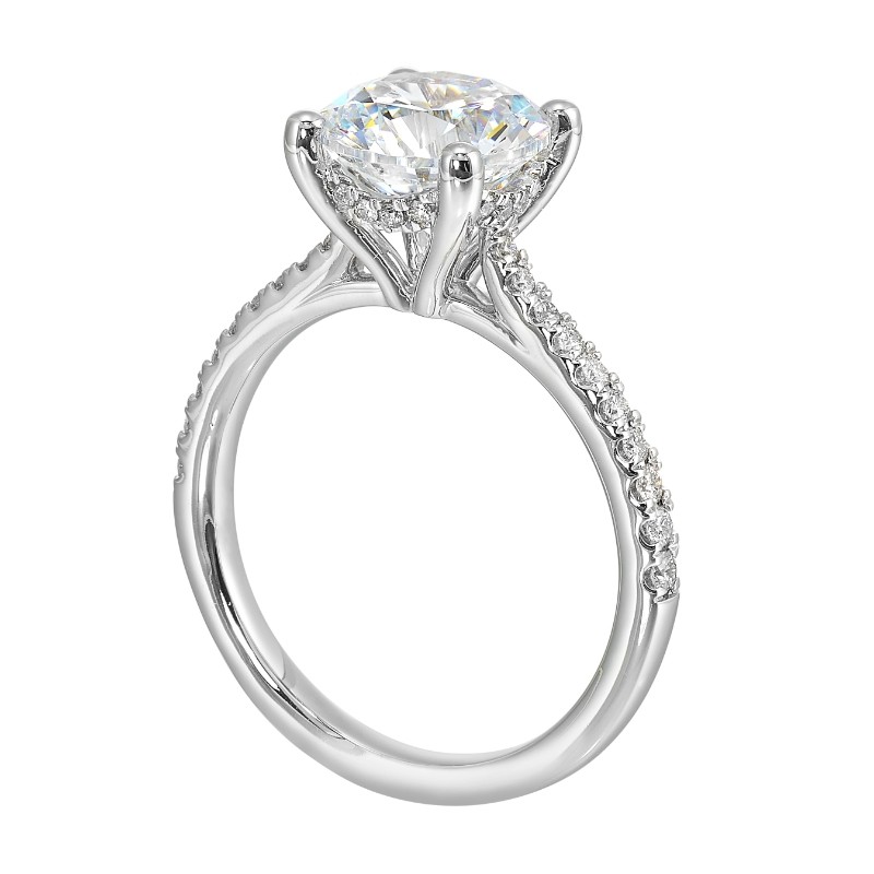 14Kt White Gold Semi Mount 1/4Ctw For 2Ctw Round Center