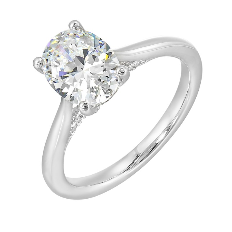 14Kt White Gold Semi Mount 1/5Ctw For 2Ctw Oval Center